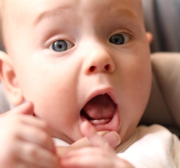 Closeup of baby's first teeth