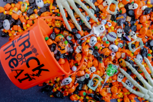 an assortment of Halloween candy 